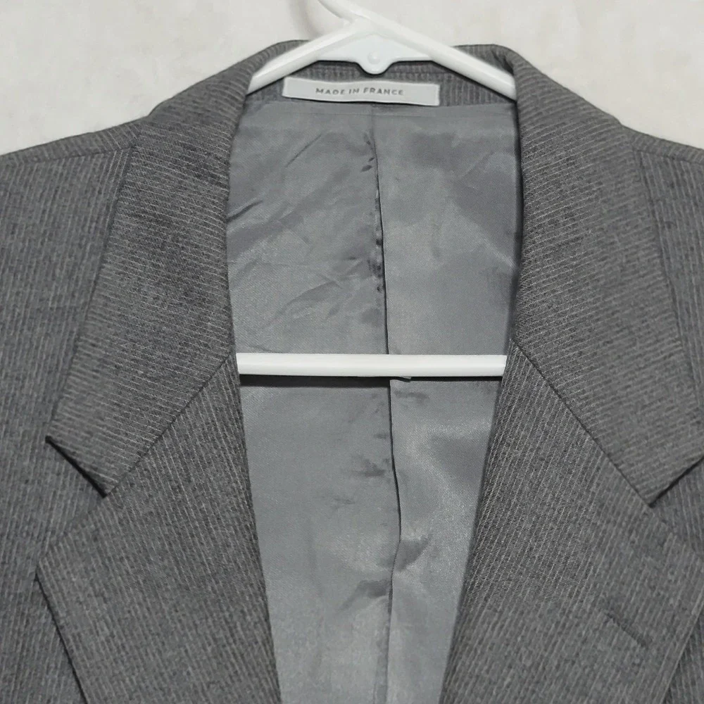 Yves Saint Laurent Blazer Mens Large Gray Pinstripe Wool Made in France Jacket